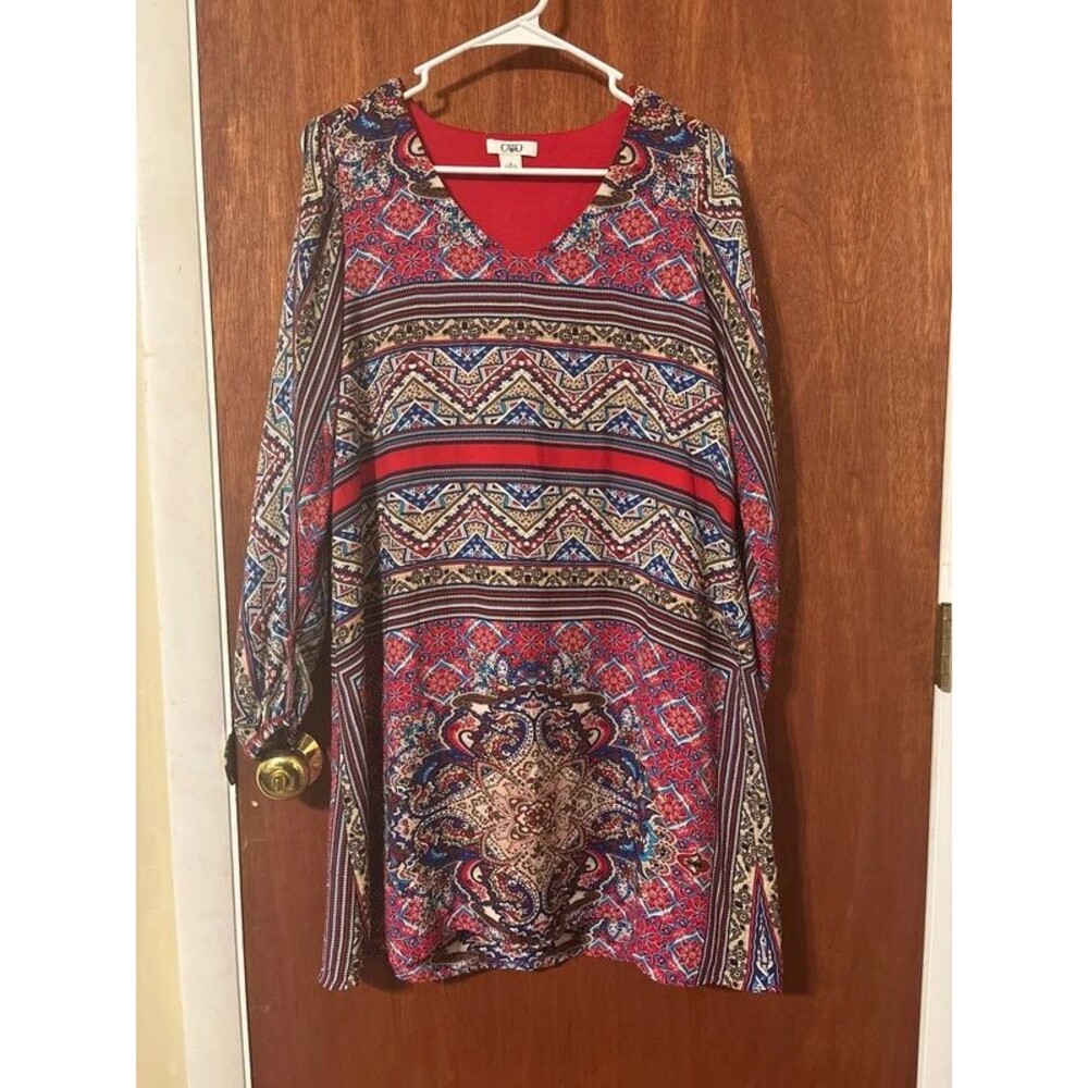 Cato brand dress Small multicolored Aztec-inspired geometric pattern V-neck